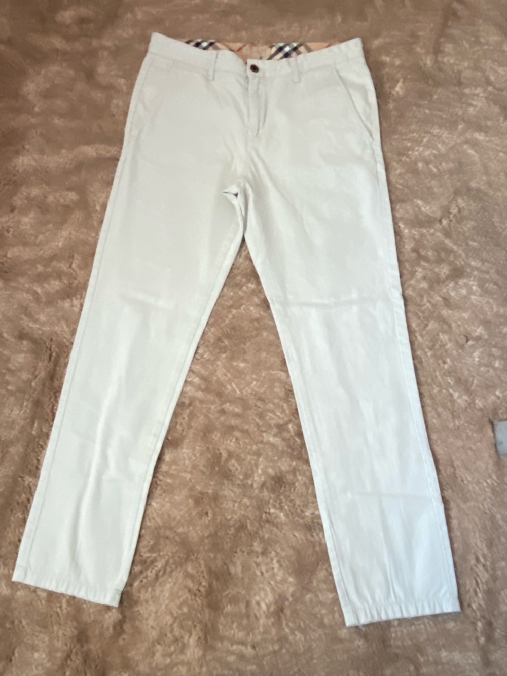 Burberry Cream Men’s Chinos with Signature Check Waistband Accent